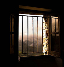 A barred window