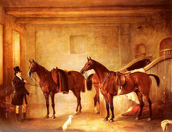 Sir John Thorold's Bay Hunters With Their Groom in A Stable - John Ferneley Sir John Thorold's Bay Hunters With Their Groom in A Stable - John Ferneley