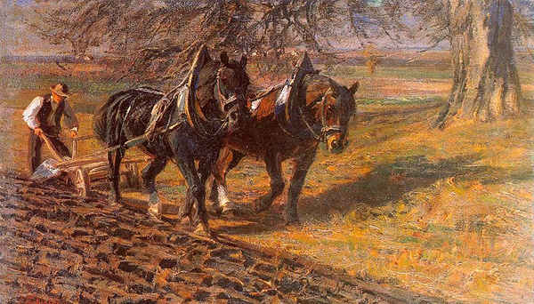 Two Horses Plowing