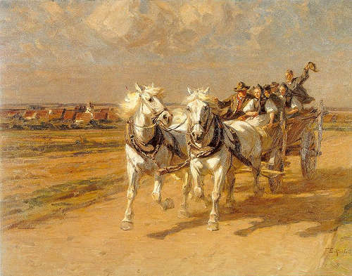 White Horses with Funny Peasant Society in the Car