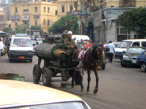 Horse cart delivering gasoline