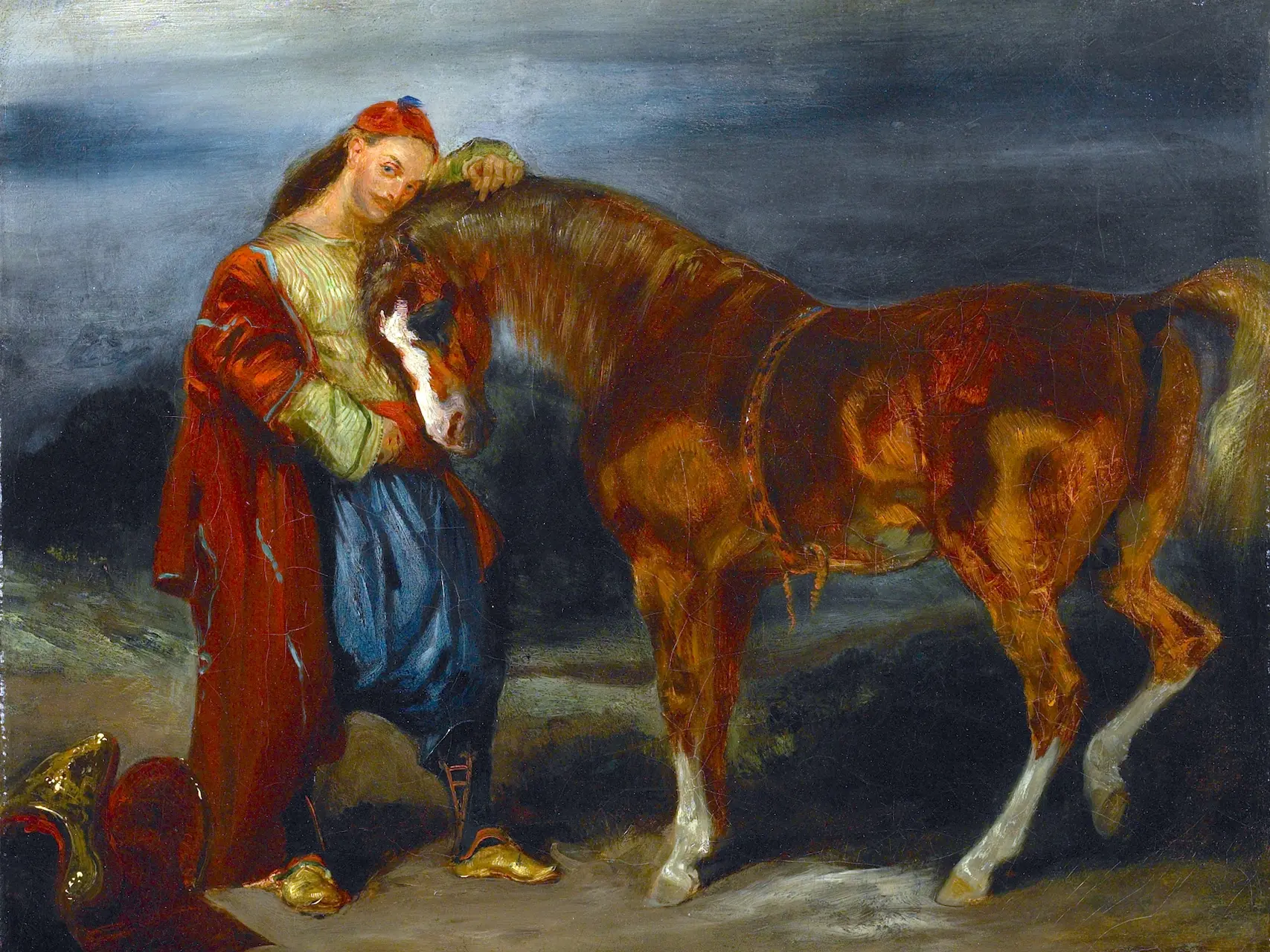 Young Turk petting his horse