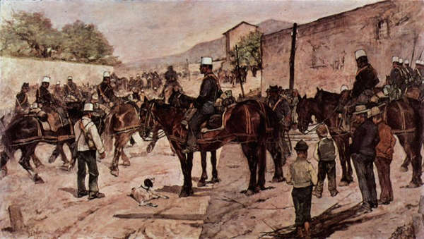 Artillery Corps on Horseback on a Village Street