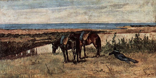 Soldier With two Horses on the Shore of the Sea