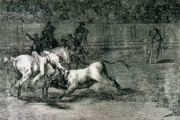 Mariano Ceballos, alias El Indio, mata al toro desde su caballo