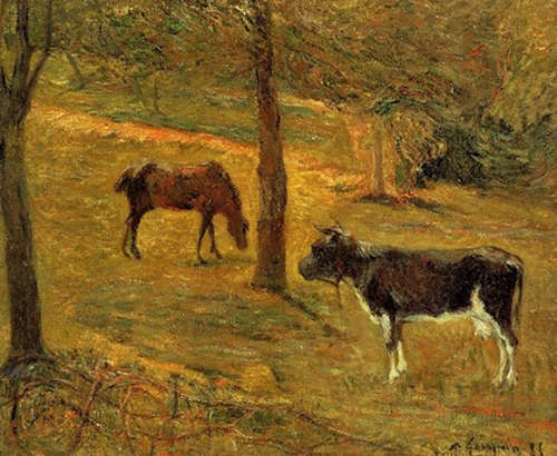 Horse & Cow in a Field