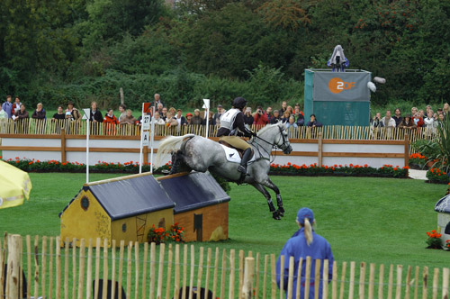 Horse and rider jumping a fence