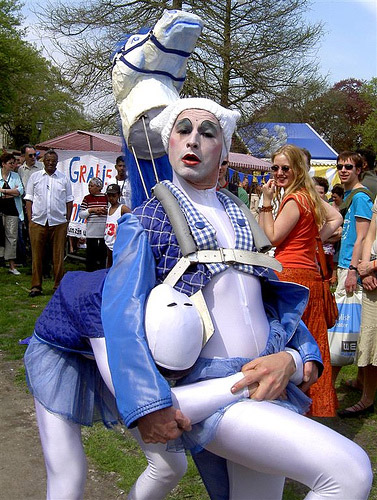 Man in a white horse costume