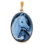 14k Horse & Pony Profile Agate Cameo Pendant