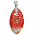 Sterling Silver, Carved Carnelian & Moonstone Horse Pendant