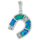 Sterling Silver Horseshoe Pendant with Lab Opal Inlay