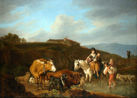 Cattle and Riding in an Italian Landscape