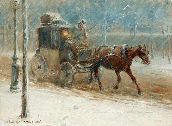 Boulevard Scene with Horse and Coach in Winter