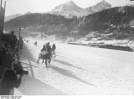 Horse racing on frozen lake in St. Moritz