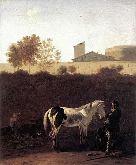 Italian Landscape with Herdsman & a Piebald Horse - Karel Dujardin