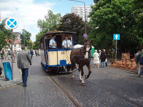 Horses pulling tram in Poland