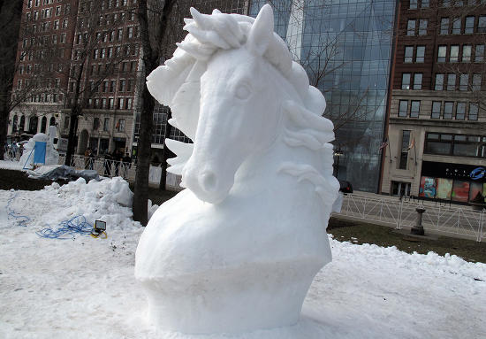 Horse snow sculpture