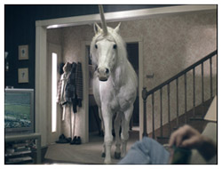 Unicorn in a man's living room