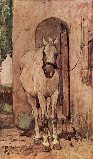White Horse in Front of A Door - Giovanni Fattori