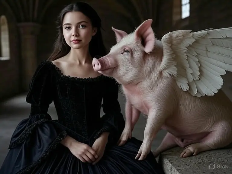 A winged pig flying