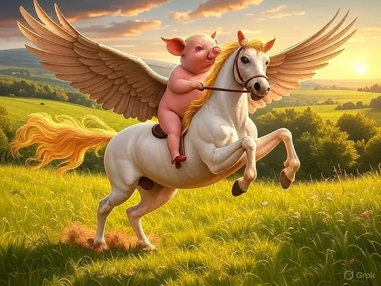 A winged pig flying