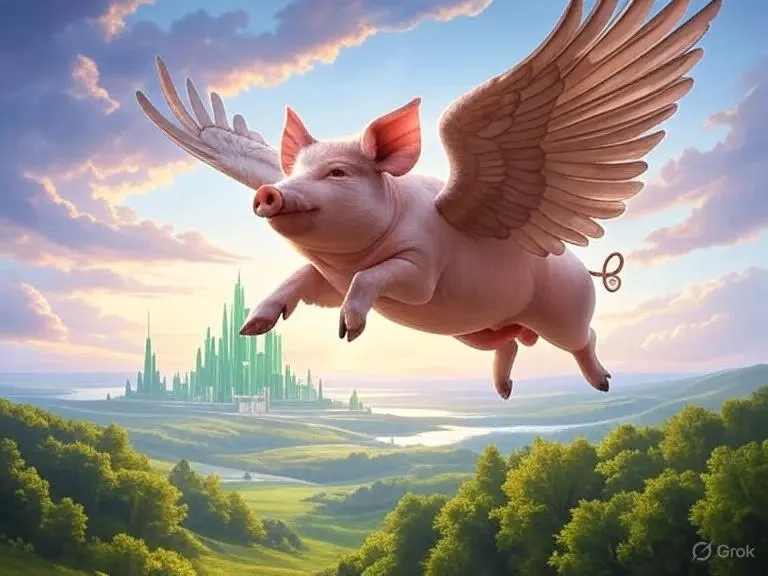 A winged pig flying
