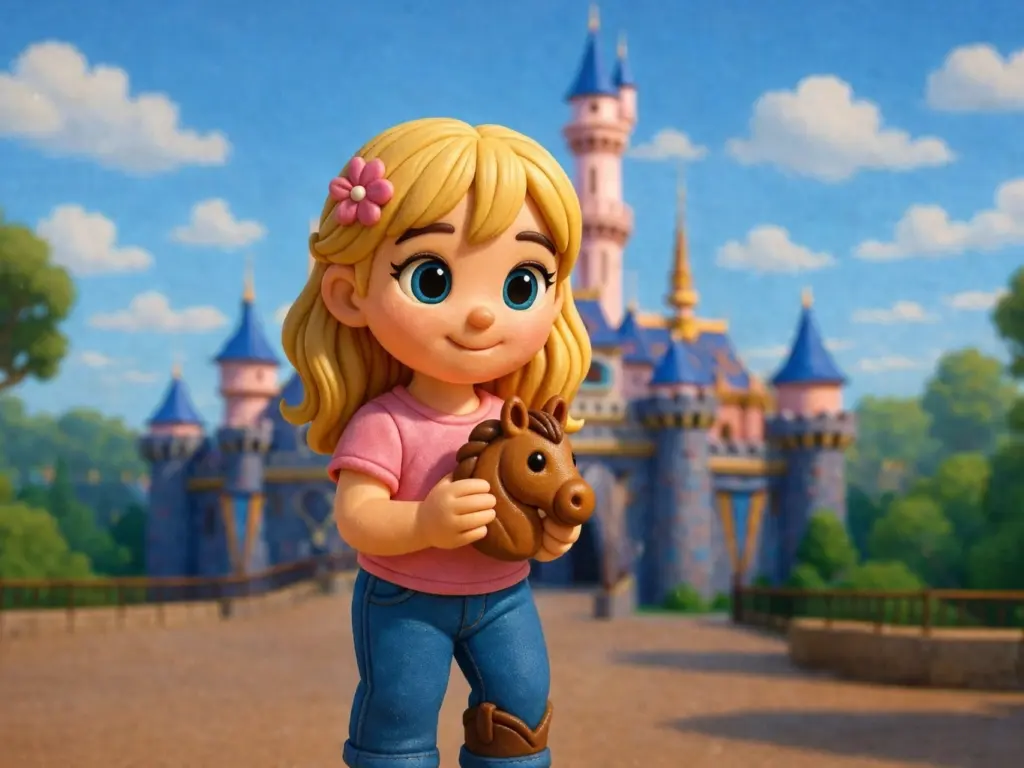 Cartoon of a young girl with horse shaped bread